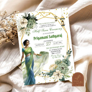 Invitation Cérémonie Sage Green Floral Half Saree India