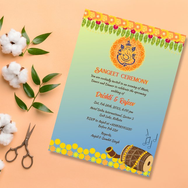 Invitation Cérémonie Sangeet de pré-mariage indien (Créateur téléchargé)