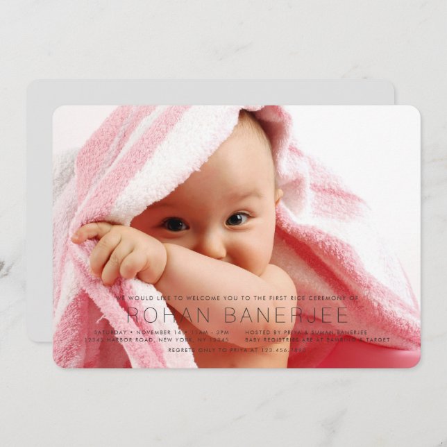 Invitation Cérémonie simple du premier riz Annaprashan Invita (Devant / Derrière)