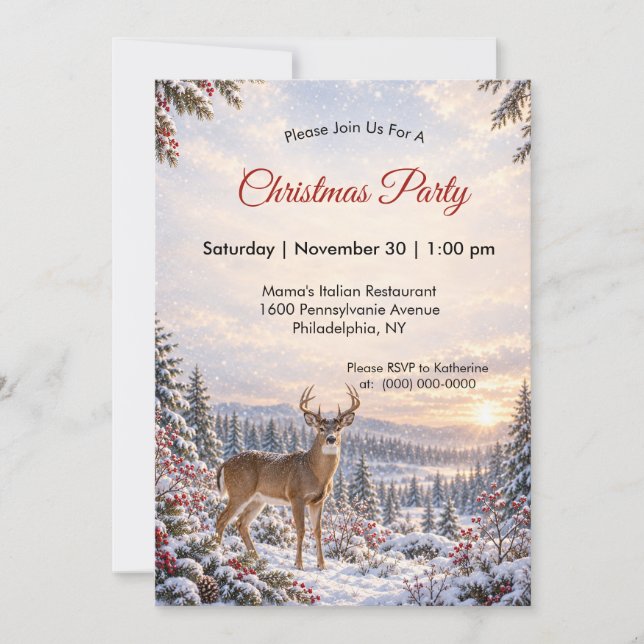 Invitation Cerf à queue blanche élégant Noël bois  (Devant)