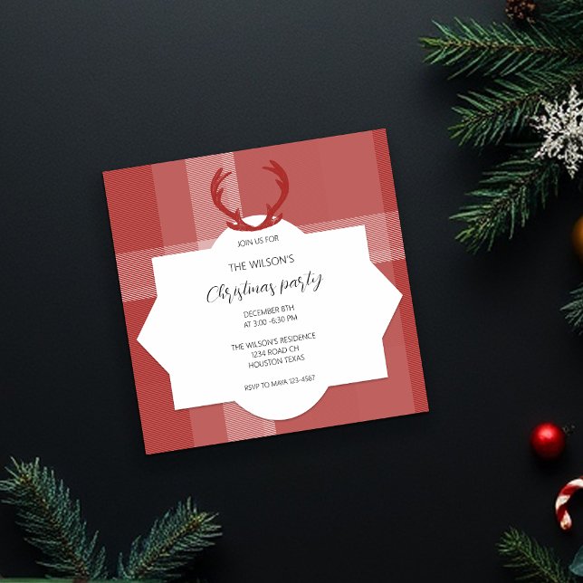 Invitation Cerf Antlers Rustique Tartan Rouge (Créateur téléchargé)