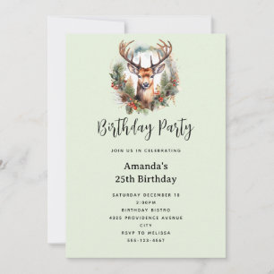 Invitation Cerf Brun avec Bois Noël Rustique Anniversaire