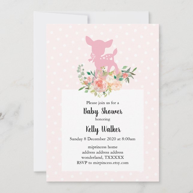 Invitation cerf, cerf, bois, baby shower invi (Devant)
