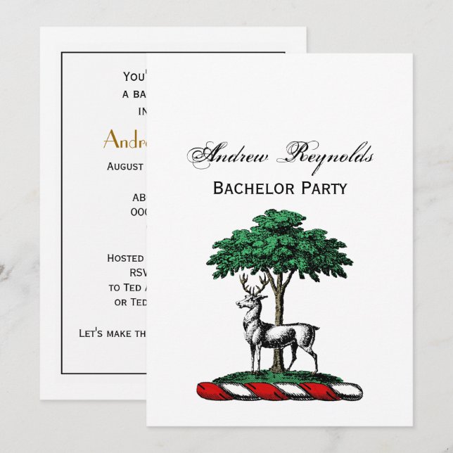 Invitation Cerf Daim devant un Arbre Blason Emblématique (Devant / Derrière)