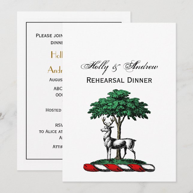 Invitation Cerf Daim devant un Arbre Blason Emblématique Crêt (Devant / Derrière)
