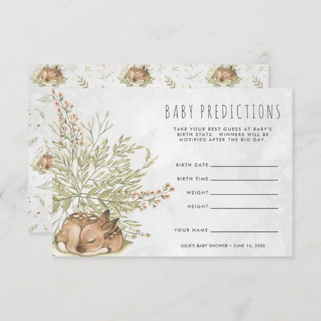 Invitation Cerf de forêt | Jeu de devination de Baby shower (Devant / Derrière)