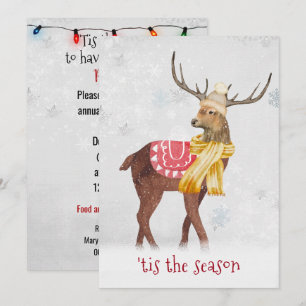 Invitation Cerf de Noël dans les flocons de neige