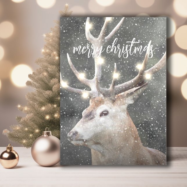Invitation Cerf de Noël en hiver avec lumières (Créateur téléchargé)