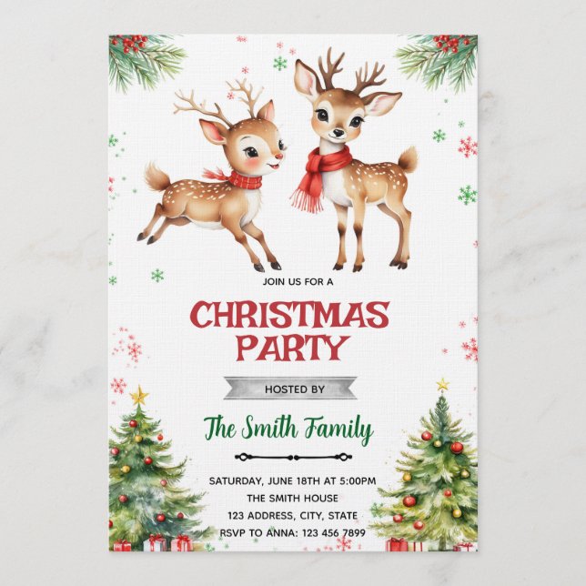 Invitation Cerf de Noël renne (Devant)
