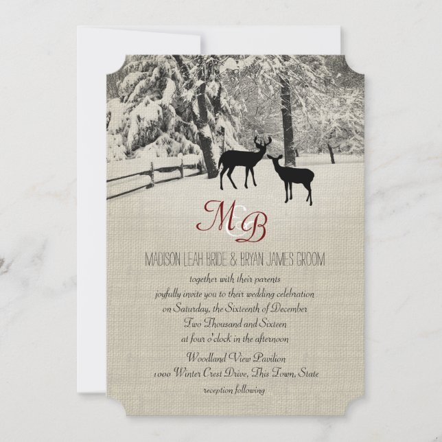 Invitation Cerf d'hiver avec Monogramme (Devant)