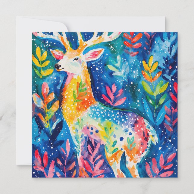 Invitation Cerf d'hiver coloré aquarelle (Devant)