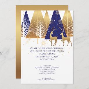 Invitation Cerf en bois bleu or moderne