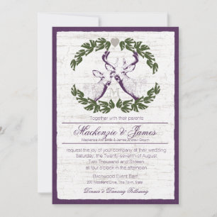 Invitation Cerf en couronne avec Plum Monogram