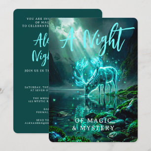 Invitation Cerf Fantastique de l'Esprit Cyan Lumineux Magique