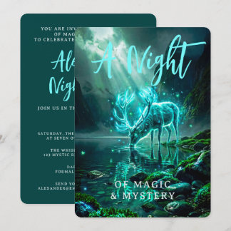 Invitation Cerf Fantastique de l'Esprit Cyan Lumineux Magique