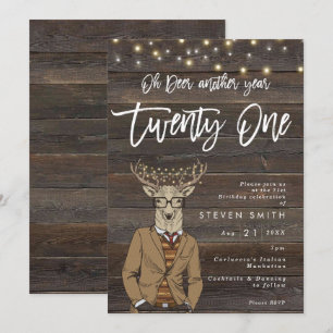 Invitation cerf feux de bois rustique 21e anniversaire