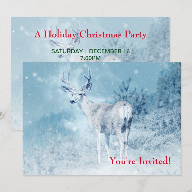 Invitation Cerf fier debout dans la nature - Fête de Noël (Devant / Derrière)