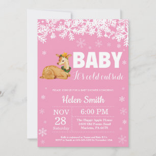 Invitation Cerf Fille Hiver Bébé Shower Flocon de Neige
