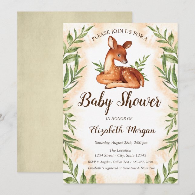 Invitation Cerf Nouveau-Né Quitte la Fête de Naissance (Devant / Derrière)