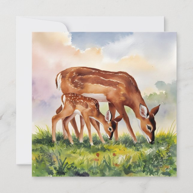 Invitation Cerf peint maman et bébé (Devant)