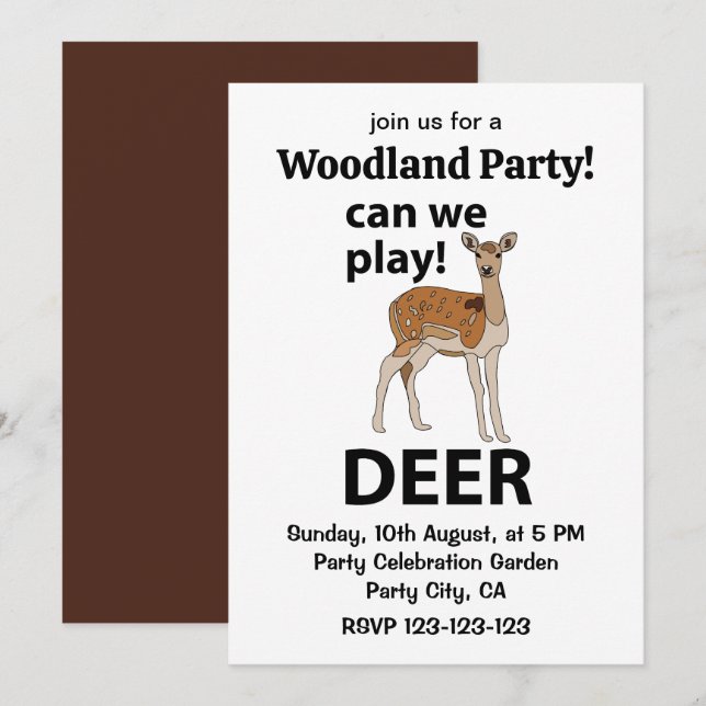 Invitation Cerf Pouvons-Nous Jouer Cerf Mignon (Devant / Derrière)