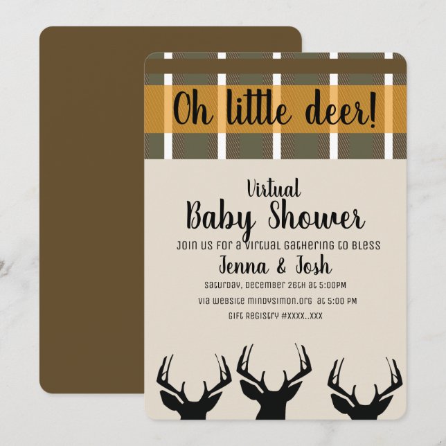 Invitation Cerf qui regarde Plaid Baby Shower Virtuel (Devant / Derrière)