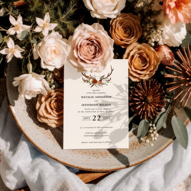 Invitation Cerf rouille terre cuite floral rustique élégant m (Créateur téléchargé)