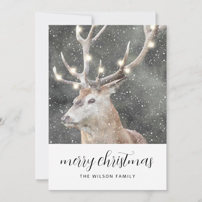 Invitation Cerf rustique de Noël en hiver Joyeux Noël (Devant)