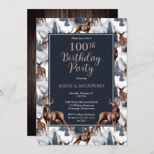 Invitation Cerf rustique Woodsy   Forest 100th Birthday Party