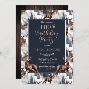 Invitation Cerf rustique Woodsy   Forest 100th Birthday Party