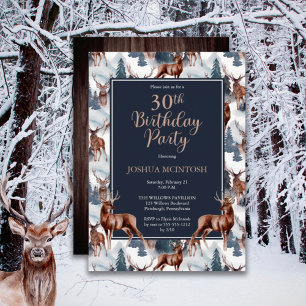 Invitation Cerf rustique Woodsy   Forêt 30ème anniversaire fê