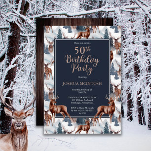 Invitation Cerf rustique Woodsy   Forêt 50ème anniversaire fê