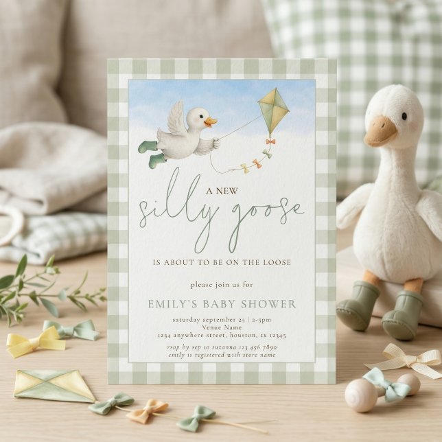 Invitation Cerf-Volant Dindon Sage Gingham Baby Shower (Créateur téléchargé)