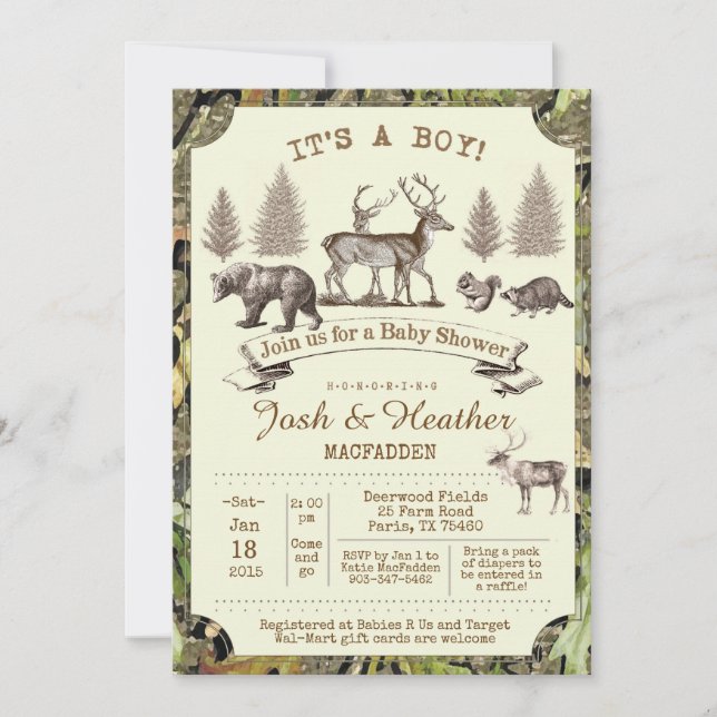 Invitation Cerfs communs chassant l'invitation de baby shower (Devant)