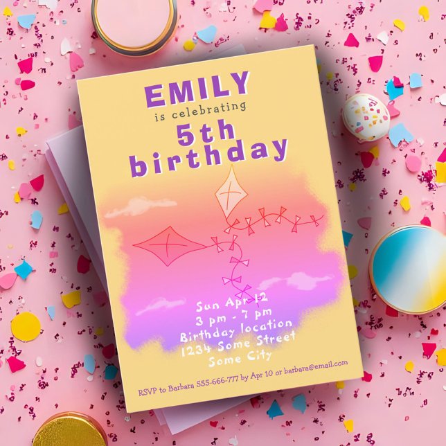 Invitation Cerfs-volants roses Dessin Anniversaire de enfant  (Créateur téléchargé)