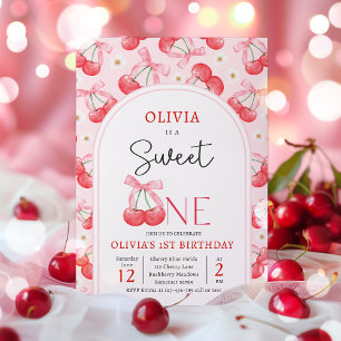 Invitation Cerise 1er anniversaire fête Coquette Cerise Anniv