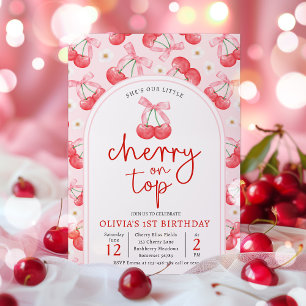 Invitation Cerise 1er anniversaire fête Coquette Cerise Anniv