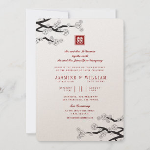 Invitation Cerise Blanche Double Bonheur Mariage Chinois