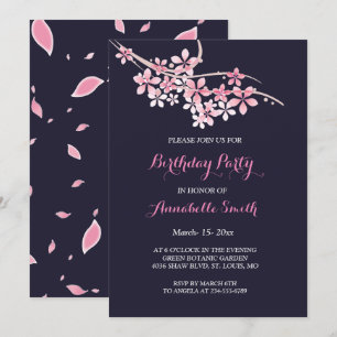 Invitation Cerise Blossom rose marine floral fête d'anniversa