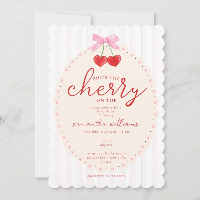 Invitation Cerise d'aquarelle rose Coquette sur le Baby showe (Devant)
