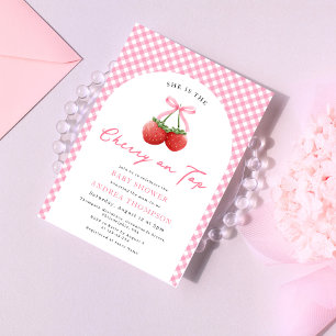 Invitation Cerise de Bow rose sur le Baby shower supérieur En