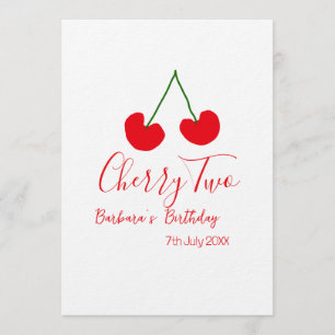 Invitation Cerise deux 2e anniversaire rouge cerise enfants s