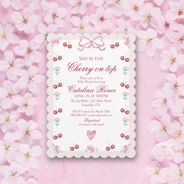Invitation Cerise Douce Sur Le dessus Rose Rouge (Créateur téléchargé)
