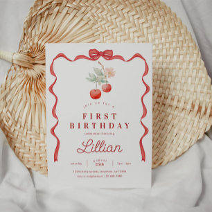 Invitation Cerise et cadre de ruban rouge Anniversaire