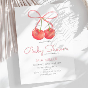 Invitation Cerise et ruban rose Baby shower fille d'aquarelle