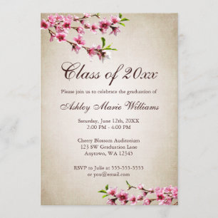 Invitation Cerise Fleurs Vintage Tan Graduation