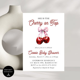 Invitation Cerise moderne sur le Baby shower en bois rose sup
