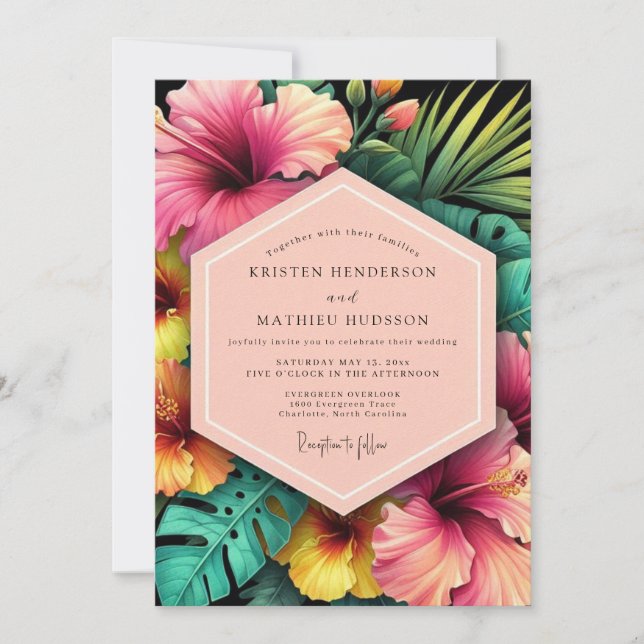 Invitation Cerise Nocturne Tropic Wedding (Devant)