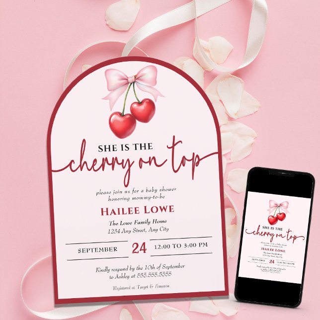 Invitation Cerise Personnalisée Sur Le Haut Baby shower Coque (Créateur téléchargé)