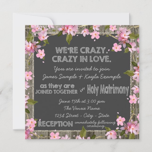 Invitation Cerise rose Rustique Grange Mariage de chalk de bo (Devant)